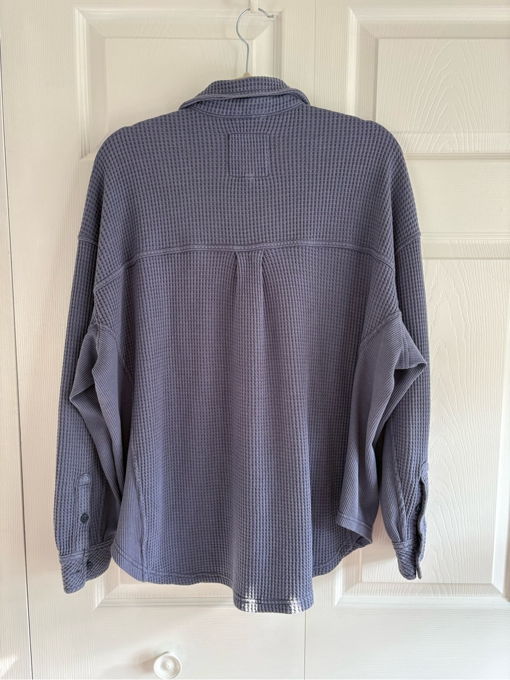 Aerie LumberJane Oversized Waffle Knit Button Shirt Jacket Shacket Dusty Blue S - Picture 7 of 9